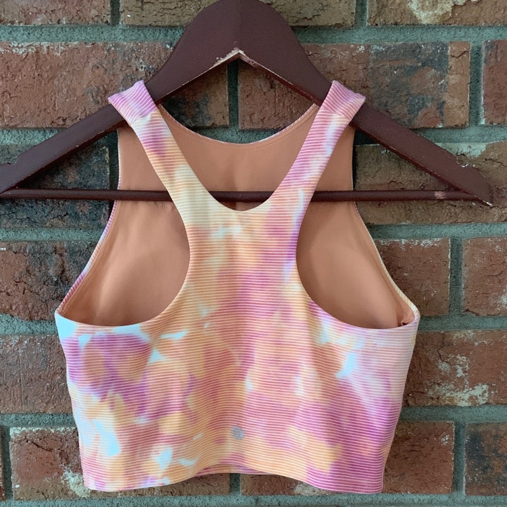 Athleta Orange Pink Sherbet Tie-Dye Sleeveless Crop Top Sports Bra - Picture 5 of 8